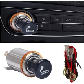 Car Cigarette Lighter with Cable - Auto Cigarette Lighter Socket Plug with Eject Button - DC 12V Power Outlet Socket Replacement Accessory Push Button for Automotive Truck Motorcycle RV Boat