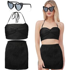 المرأة 2 قطعة الزي الرباط تويست الجبهة غير المتكافئة هيم أنبوب المحاصيل الأعلى ومجموعة تنورة Bodycon مع النظارات الشمسية القلب in Kuwait