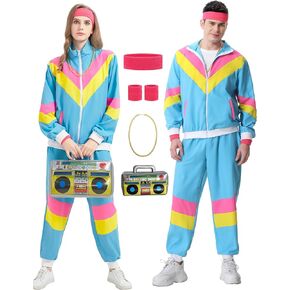 80s Tracksuit for Men Women 80s 90s Retro Windbreaker Outfit 80s Costume for Couples Track Suit 90s Color Bock Sportwear