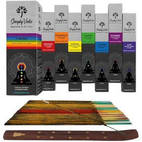 7 Chakra Incense Sticks Variety Pack with Holder, Set of 7 (140 Sticks) for Chakra Activation, Healing, Meditation, Yoga, Rituals, Aromatherapy, Energy Cleansing, Natural Handmade Incense