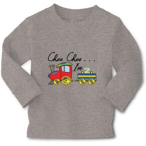 Kids Long Sleeve T Shirt Choo I'm 2 Train 2 Year Old Second Birthday Cotton Boy & Girl Clothes Funny Graphic Tee Oxford Gray Design Only 2T