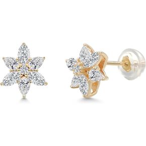 Gem Stone King 10K Yellow Gold Lab Grown Diamond Star Earrings | 0.78 Cttw | Gold Earrings | Flower Earrings | DEF Color | VVS-VS Clarity | Marquise 4X2MM | Pear Shape 3X2MM | Round 1.5MM