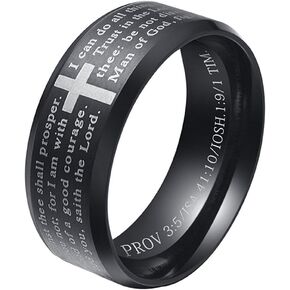 Men's Stainless Steel Bible Verse Christian Lord's Prayer Cross Ring Wedding Bands Engraved Praying