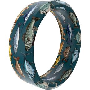 QALO Men & Women's Bioluminiscent, Rush Camo Modern Silicone Ring, Unisex Wedding Band, Breathable, Durable Engagement Silicone Ring, Multi Colors & Sizes