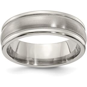 Sonia Jewels Real Titanium Men's Matte Brushed Finish and Tri Dome Milgrain 7mm Ring Comfort-Fit Band