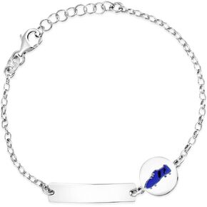 UNICORNJ Sterling Silver 925 Engravable ID Bracelet for Girls Boys Sports Enamel Rolo Chain 6.25"