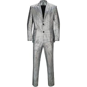 Men’s 2 Pieces Disco Costume Jacket Pants Outfit Set Adult 70s Shiny Metallic Sequin Halloween Cosplay Party Suit