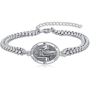 Saint Brendan Bracelet 925 Sterling Silver St Brendan Medal Bracelet Protection Religion Jewelry Christmas Jewelry for Men Women