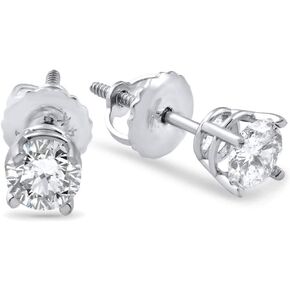 3/4ct Diamond Studs Screw Back 14K White Gold