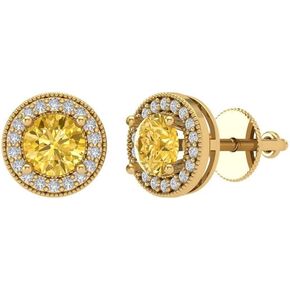 Clara Pucci 3.60 ct Round Cut Halo Solitaire Natural Yellow Citrine Designer Stud Screw Back Earrings Solid 14k Yellow Gold