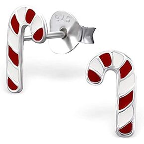 925 Sterling Silver Small Christmas Candy cane Stud Earrings (Nickel Free) 990