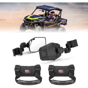 KEMIMOTO UTV Side Mirrors with Grab Handles Hand Grip Compatible with Polaris Ranger XP 1000 General 1000 Defender UFORCE Pro-Fit Roll Bar, Flexible 3-axis Rotation Breakaway Mirrors