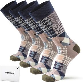 Mens Dress Socks Colorful Funky Golf Socks Geometric Pattern Stylish Cotton Crew Socks Unique Gifts for Men, 4-Pack