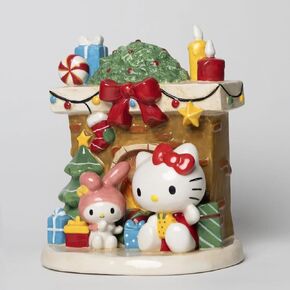 Blue Sky Clayworks Hello Kitty and My Melody Cozy Fireplace with Presents Christmas Figurine, Holiday Home Decorations, Ceramic, 24004
