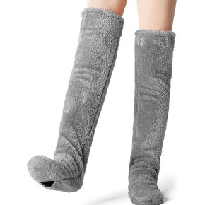 Over Knee Fuzzy Socks for Men & Women, Warm Cozy Leg Warmers for Winter, Open-Toe Design for Versatile Indoor Comfort