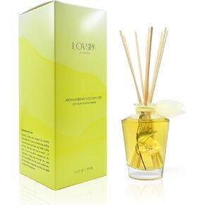 LOVSPA Energy Lemon Blossom Scented Reed Diffuser Oil & Sticks Gift Set | Bright Zesty Lemon, Orange Flower, Grapefruit, Vanilla & Herbs | Made with Essential Oils & Decorated with Real Botanicals!