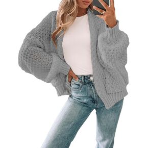 Women's Oversized Cute Crochet Cardigan Fall 2024 Casual Lightweight Hollow Out V Neck Open Front Sweater