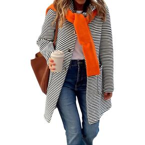 chouyatou Women's Color Block Striped Hooded Cardigan Sweaters Button Down Long Coatigan Jackets with Pockets