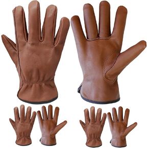 Brown Cowhide Leather Work Gloves for Men & Women,Thornproof Leather Garden Working Gloves, Workshop
