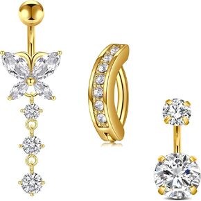 Briana Williams Belly Button Ring Gold Belly Button Piercing Belly Rings for Women Surgical Steel Short Bar Belly Button Rings Short Belly Piercing Clicker Belly Button Ring 6mm 10mm