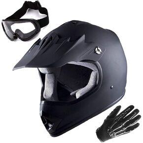 WOW Youth Motocross Helmet MX BMX Bike Helmet Spider Black + Goggles + Skeleton Black Glove Bundle