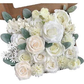 Artificial Flower Combo Set, 37PCS Rainbow Silk Flower Faux Bouquet Set with Stems for DIY Bridal Wedding, Colorful Fake Flowers for Flower Arrangement Party and Home Decor