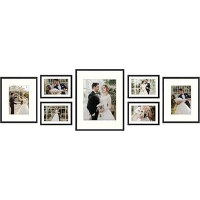 Golden State Art, Set of 7, Aluminum Photo Frame with Ivory Color Mat & Real Glass, Metal Wall Photo Frame Collection (Gold) in Kuwait