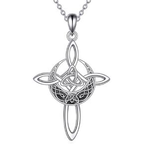 TIGER RIDER Celtic Cross Necklace 925 Sterling Silver Moon Pendant Vintage Irish Knot Pendant Cross Jewelry Gifts
