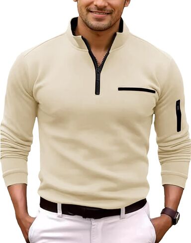 Men's Quarter Zip Up Long Sleeve Polo Shirt Casual Stylish Slim Fit Golf Polo Shirt Pullover Lightweight Polo Shirt in Saudi Arabia