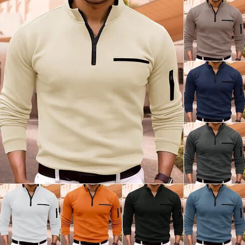 Men's Quarter Zip Up Long Sleeve Polo Shirt Casual Stylish Slim Fit Golf Polo Shirt Pullover Lightweight Polo Shirt in Saudi Arabia