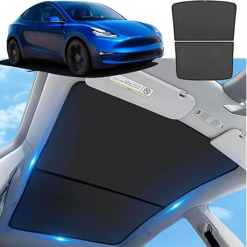 Glass Roof Sunshade for Tesla Model Y 2021-2023 Front & Rear Sunroof Sunshade UV Rays Protection Heat Insulation Roof Window Sun Protection Foldable Sunshield Heatshield in Kuwait