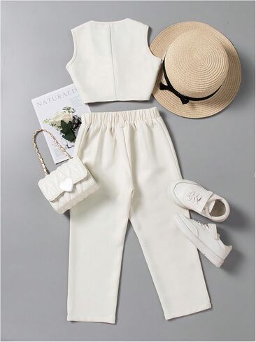 Floerns Toddler Girl's Two Piece Outfit Button Front Vest Blazer and Pants Set in Saudi Arabia