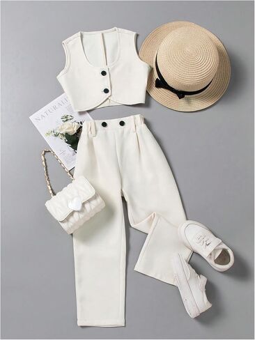 Floerns Toddler Girl's Two Piece Outfit Button Front Vest Blazer and Pants Set in Saudi Arabia
