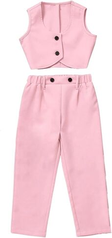 Floerns Toddler Girl's Two Piece Outfit Button Front Vest Blazer and Pants Set in Saudi Arabia