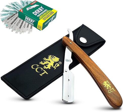 The Cambridge Cutthroat® Straight Edge Razor Kit with 10 Blades Stainless Steel Black & Gold Professional Barber Cut Throat Razor, Premium Mens Single Blade Razor, Beard Shaper, Travel Pouch Included in Saudi Arabia