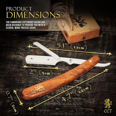 The Cambridge Cutthroat® Straight Edge Razor Kit with 10 Blades Stainless Steel Black & Gold Professional Barber Cut Throat Razor, Premium Mens Single Blade Razor, Beard Shaper, Travel Pouch Included in Saudi Arabia