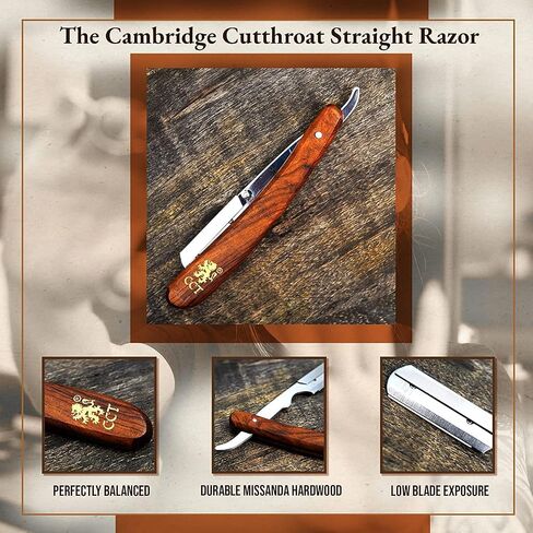 The Cambridge Cutthroat® Straight Edge Razor Kit with 10 Blades Stainless Steel Black & Gold Professional Barber Cut Throat Razor, Premium Mens Single Blade Razor, Beard Shaper, Travel Pouch Included in Saudi Arabia