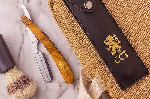 The Cambridge Cutthroat® Straight Edge Razor Kit with 10 Blades Stainless Steel Black & Gold Professional Barber Cut Throat Razor, Premium Mens Single Blade Razor, Beard Shaper, Travel Pouch Included in Saudi Arabia