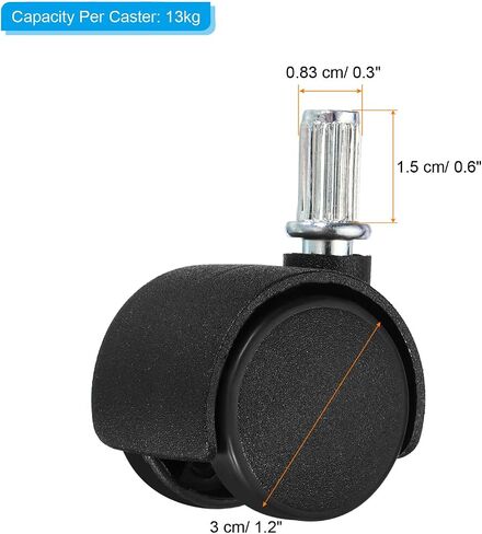 PATIKIL 1.5 Inch Stem Swivel Casters, 6 Pack Nylon 360 Degree Swivel Stem Wheels for Chair Desk Furniture Replacement, Black in Saudi Arabia