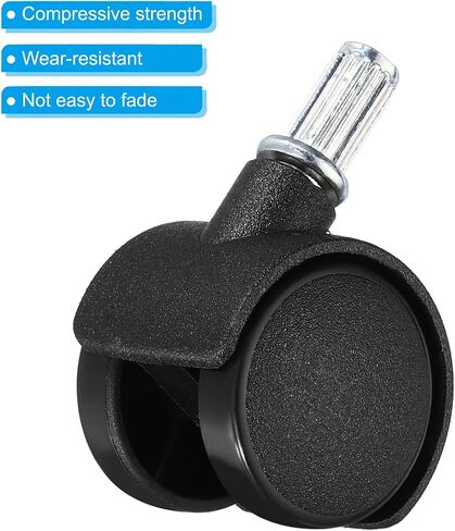 PATIKIL 1.5 Inch Stem Swivel Casters, 6 Pack Nylon 360 Degree Swivel Stem Wheels for Chair Desk Furniture Replacement, Black in Saudi Arabia