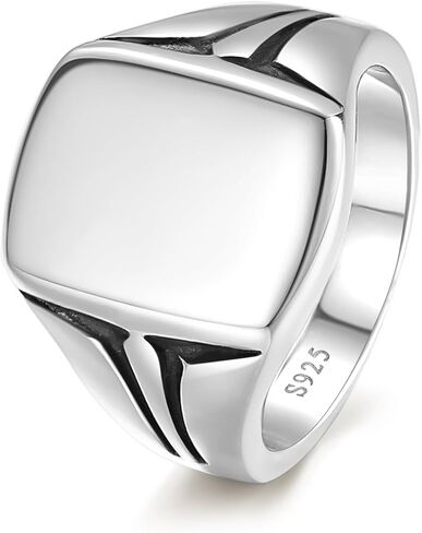 خاتم اسم قابل للتخصيص للرجال مطلي بالذهب عيار 14 قيراط | خاتم رجالي من الفضة الإسترليني عيار 925 خاتم خطوبة مربع كلاسيكي خاتم زفاف للرجال مصقول بلمسة نهائية عرض الفرقة 10 مم مقاس 7-12 in Kuwait