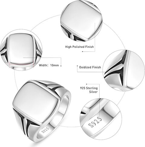 خاتم اسم قابل للتخصيص للرجال مطلي بالذهب عيار 14 قيراط | خاتم رجالي من الفضة الإسترليني عيار 925 خاتم خطوبة مربع كلاسيكي خاتم زفاف للرجال مصقول بلمسة نهائية عرض الفرقة 10 مم مقاس 7-12 in Kuwait