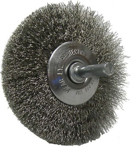 Weiler 17936 3" Stem-Mounted Concave Crimped Wire Wheel, 006" Stainless Steel Fill, 1/4" Stem, Made in The USA (Pack of 10) in Saudi Arabia