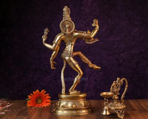 تمثال Ardhanarishvara النحاسي، تمثال Ardhanareshwar النحاسي الكبير مقاس 38 سم، نصف ذكر ونصف أنثى، Shiva Parvati Idol، شخصية Shiva-Shakti in Saudi Arabia