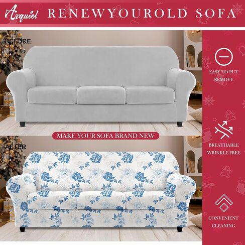 Boho Stripe Stretch Sofa Cover, 4 Pieces Soft Couch Cover with 3 Separate Cushion Covers, Vintage Brown Sofa Slipcover, Washable Sofa Covers Furniture Protector for Living Room in Saudi Arabia