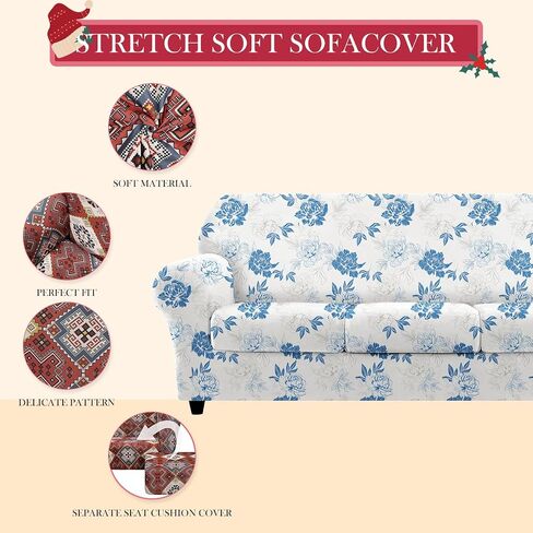 Boho Stripe Stretch Sofa Cover, 4 Pieces Soft Couch Cover with 3 Separate Cushion Covers, Vintage Brown Sofa Slipcover, Washable Sofa Covers Furniture Protector for Living Room in Saudi Arabia