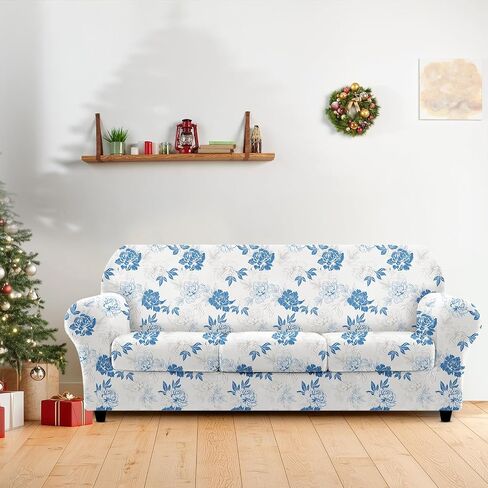 Boho Stripe Stretch Sofa Cover, 4 Pieces Soft Couch Cover with 3 Separate Cushion Covers, Vintage Brown Sofa Slipcover, Washable Sofa Covers Furniture Protector for Living Room in Saudi Arabia