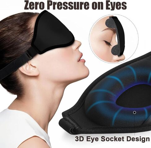 Sleep Mask for Women Men, Side Sleeper, Upgraded 3D Contoured Cup Sleeping Mask, Light Blocking Eye Mask for Sleep,Breathable & Soft for Sleeping, with Adjustable Elastic Strap, Black. in Saudi Arabia