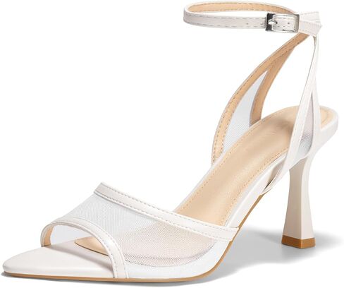 Coutgo Womens Mesh Kitten Heels Sandals Pointed Open Toe Ankle Buckle Strap Summer Dress Shoes in Saudi Arabia