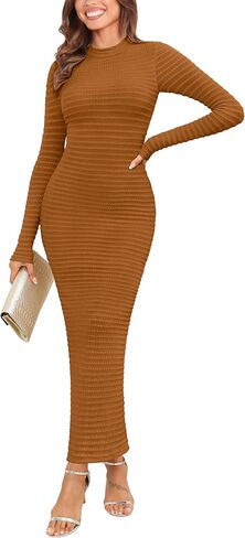 Kranda Women's 2024 Fall Winter Sweater Dress Long Sleeve High Neck Slim Fit Casual Formal Long Bodycon Knit Maxi Dress in Saudi Arabia